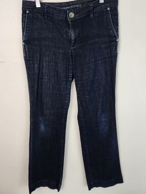 Banana Republic Jeans Women's Dark Blue Wide Leg Size 28P Mid Rise Trouser Denim